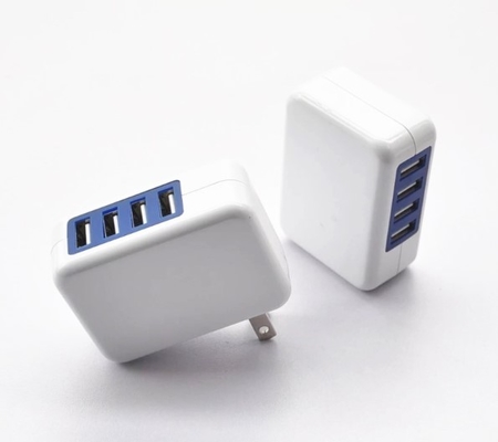 USB Phone Charging Plug Adapter 2.1A  For Four Devices On A Single Outlet