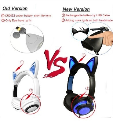 Foldable Flashing Glowing Sport Bluetooth Earphone HIFI Stereo With Cat Ear