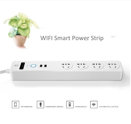 zócalo elegante de la extensión del poder de la tira 4 del poder de 10A WiFi con el puerto de dos cargas por USB