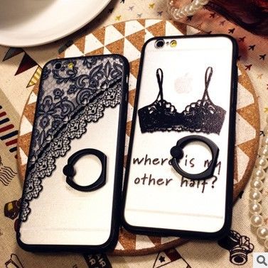 Cajas negras de las cubiertas de los teléfonos celulares del cordón de la personalidad pintadas con iPhone 6 del tenedor del soporte