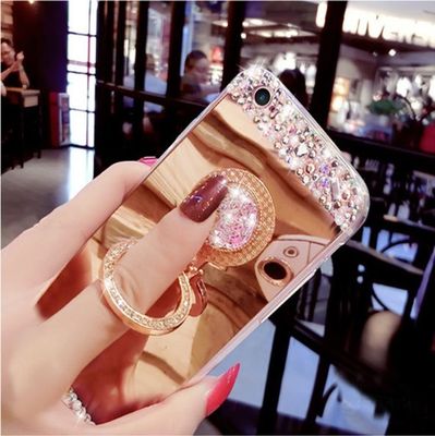 la caja del teléfono del diamante de 3D Bling, Apple duplica la funda protectora del teléfono con el tenedor del anillo de finger