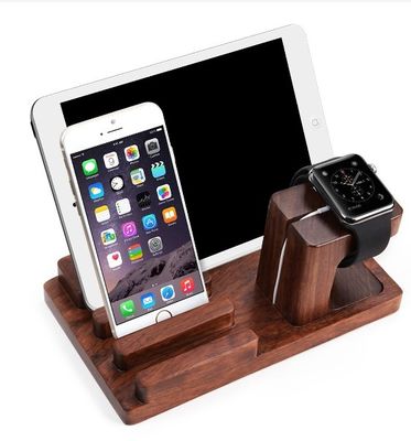 3 en 1 soporte de carga de madera de bambú de la cuna del tenedor para el iPad del iPhone del iWatch, Apple miran la estación de carga de madera del soporte