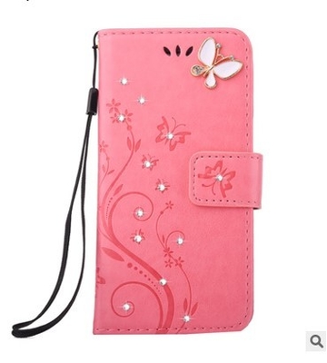 Caja del teléfono del diamante de las flores de mariposa del cuero de la PU de IPHONE6S para el iPhone 8